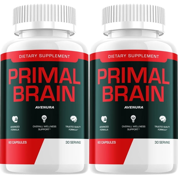 Primal Brain Capsules – PrimalBrain Natural Blend Memory Focus Support Supplement, 2 Pack, 120 Capsules