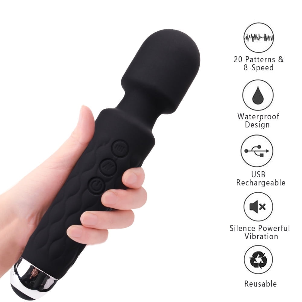 Personal Massager Wand Massager Powerful with 20 Vibrating Patterns 8 Speeds Body Massager Cordless USB Rechargeable for Back Neck Shoulder Sports Recovery Black