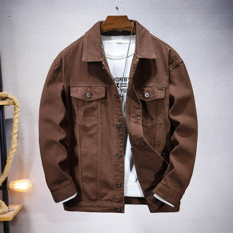 safuny Jean Denim Jacket for Men Fashion Turn-down Collar Down