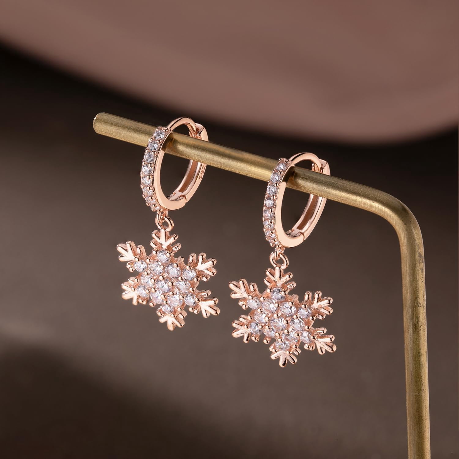 Solid 925 Sterling Silver Sparkling CZ Snowflake Hoop Earrings for Women Teens Snowflake Hoop Earrings Huggie Earrings Drop Christmas Gifts