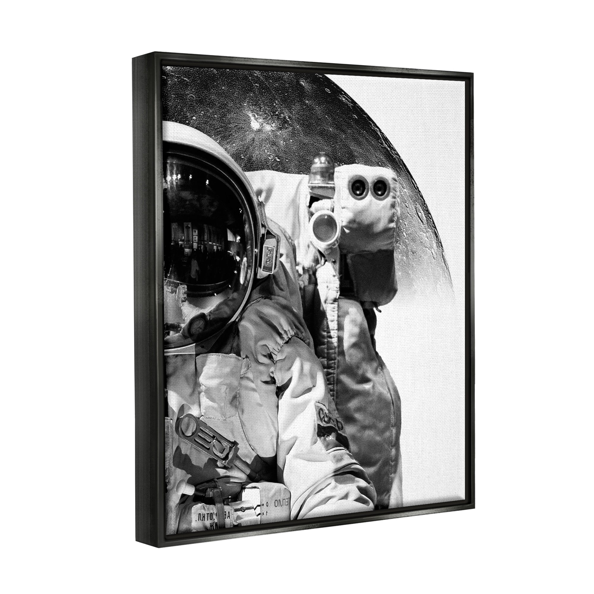 Stupell Industries Monochrome Astronaut Distant Planet Outer Space Photography Photograph Jet Black Floating Framed Canvas Print Wall Art, Design by Brandon Wong
