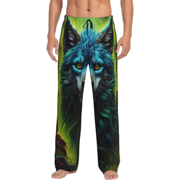Balery Fluorescent Wolf Pantalones de pijama para hombre, pijama ultraligero, pantalón de descanso-Medium