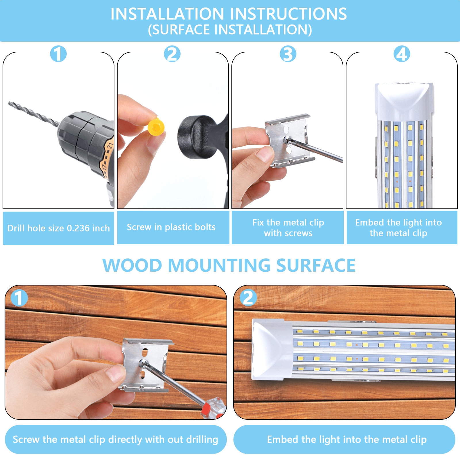 BEISHIJIA BSK.BESTKA 12PCS/Pack, LED Shop Light, 8FT 150W 18800LM 5000K, Daylight White, U Shape, Clear Cover, Hight Output, Linkable Shop Lights