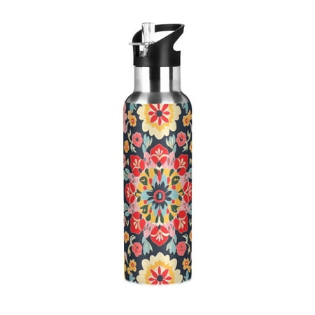 

Yayeee 20oz Double Wall Stainless Steel Water Bottle with Flip Straw Colorful Floral Pattern