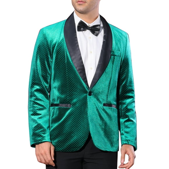 BLAZERS DE HOMBRE INSPIRADORES CHIC Con Brillo y Rhinestones, Con Solapa de Chal, Blazers de Fiesta, Color Verde