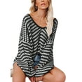 thumbnail image 3 of Qiylii Women Loose Knitwear, U-shaped Collar Balloon Sleeve Stripe Pattern Tops, 3 of 7