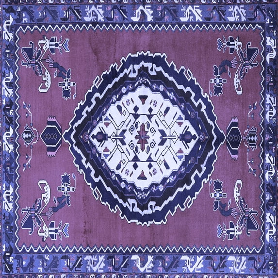 Ahgly Company Machine Washable Indoor Square Medallion Blue Traditional Area Rugs, 5' Square