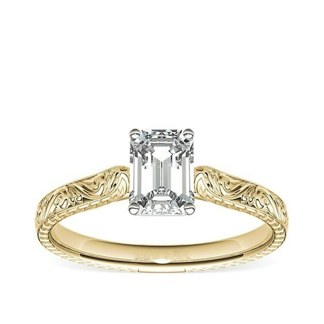 1.00 Carat Excellent Emerald Cut Real Diamond New Design Solitaire Ring for Wedding Solid 18K Yellow Gold Size 11