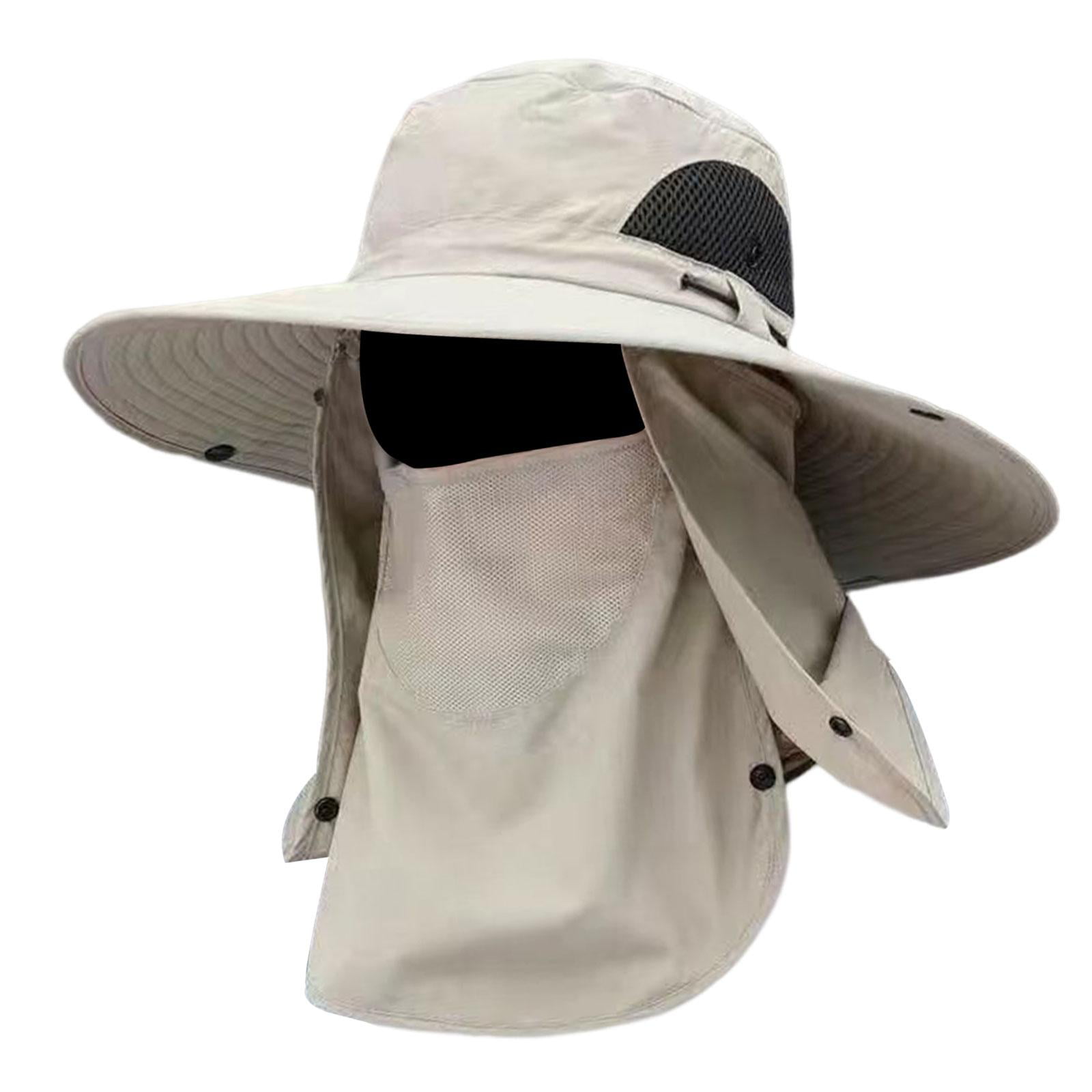 Fishing Hat,Fishing Hat with Removable Cover Neck Flap Cover,Summer Sun  Protection Hiking Beach Sun Hat Outdoor,Baseball Hat Breathable Wide Brim  Bucket Hat,Unisex Travel Climbing Mesh Beige 