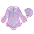 thumbnail image 4 of ZXLBBD Girl Swimsuits Long Sleeve Swimsuit with Floral Ruffle Trim Sun Protection for Toddler Kids Princess Summer Pool Beach, 4 of 4