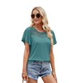 thumbnail image 2 of Women'S Short Sleeve Shirts Dressy Lace Summer Tops 2025 Spring Trendy Casual T-Shirts Cute Blouses Lake Blue M, 2 of 8