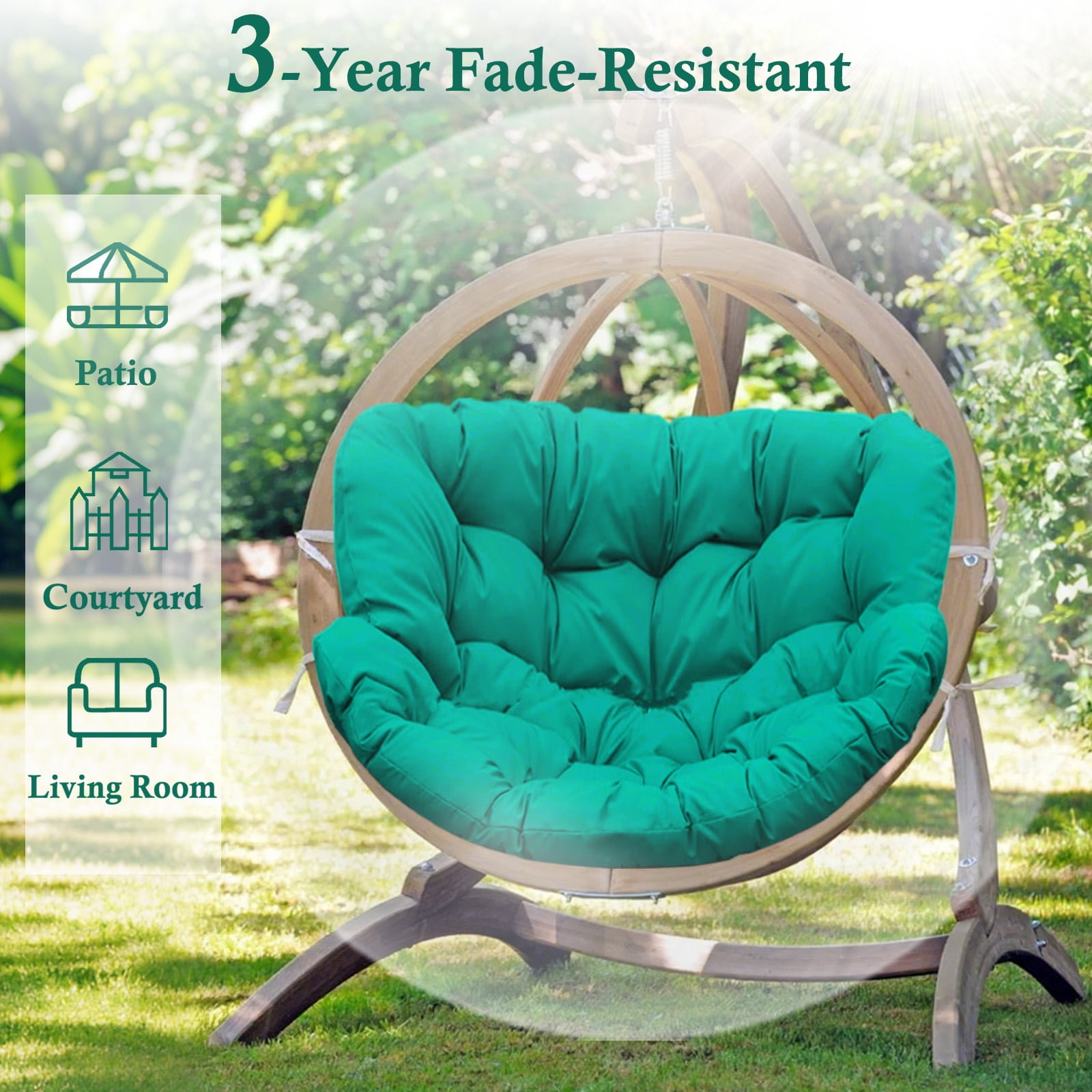 Egg Chair Cushion Replacement Waterproof – Outdoor Rocking Chair Cushions 6.3" Thick UV Resistant with 6 Straps for Patio, Balcony, Garden, Lake Blue