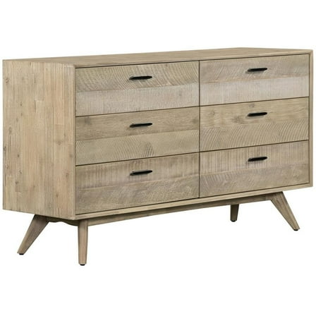 Maklaine 6-Drawer Modern Wood Dresser in Sandblast Gray/Black
