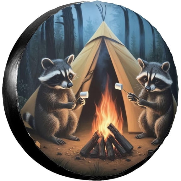 Adventure Raccoons Spare Tire Cover for Trailer Rv SUV Truck Camper,Funny Cute Tire Cover Waterproof Wheel Protectors for Camping Outdoor Travel,Universal Fit,14 inch