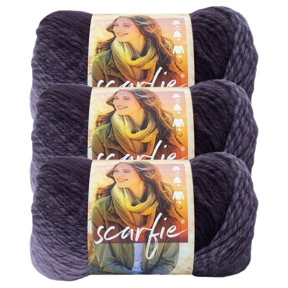 Lion Brand Yarn Scarfie Eggplant/Lilac Bulky Acrylic, Wool Multi-color Yarn 3 Pack