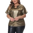thumbnail image 2 of DARING DIVA Women's Plus Keyhole Metallic Round Neck Blouse 1X Gold, 2 of 6