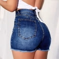 thumbnail image 4 of Women's Denim Shorts High Waist Ripped Distressed Frayed Hem Jeans Stretchy Skinny Fit Summer Hot Pants with Pockets, 4 of 6