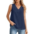 thumbnail image 5 of Womens Dressy Business Tank Tops V Neck Casual Cami Sleeveless Camisole Blouses Summer Basic Tank Shirt Dark Blue XL, 5 of 6
