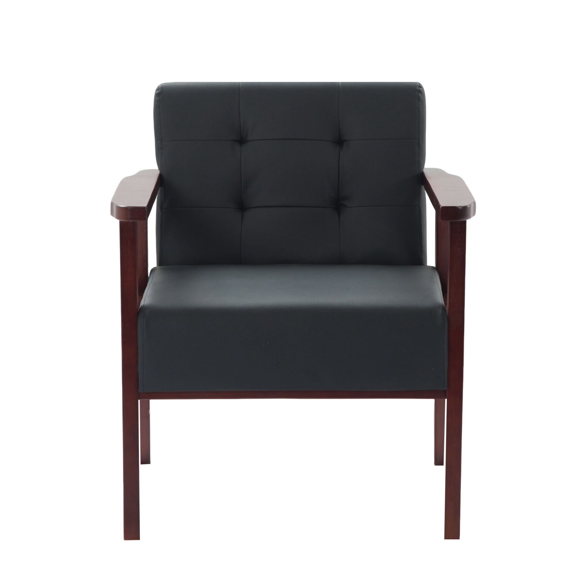 Gewnee Black PU Wood Frame Accent Armchair, Sturdy Cedar Legs, High-Density Foam Seat, Non-Slip Pads, Easy Assembly, for Living Room Bedroom Office