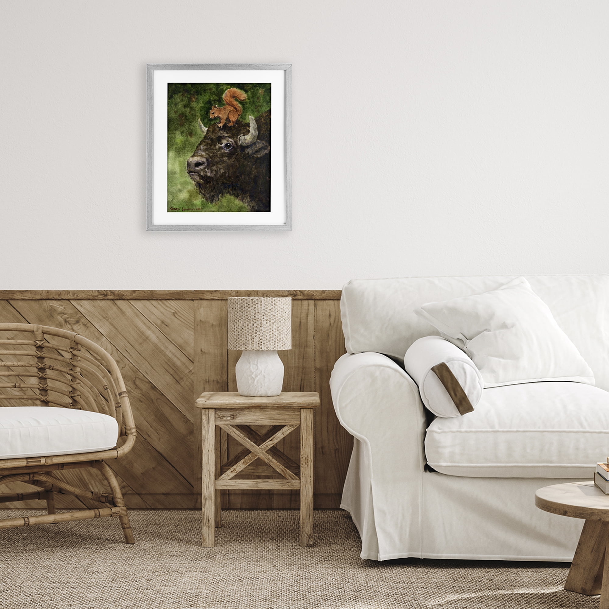 Stupell Industries Bison & Squirrel Duo Gray Framed Print Under Glass, design by George Dyachenko