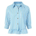 thumbnail image 4 of vigerkar Women's Summer Button Down Striped Shirt 2025 Trendy Cute Babydoll Tops Fashion 3/4 Sleeve Blouse Sky Blue, M, 4 of 7