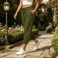 thumbnail image 2 of Womens Capri Joggers with Thin Fleece Drawstring Lounge Sweatpants Army Green Cropped Pants with Pockets Size 2XL, 2 of 8