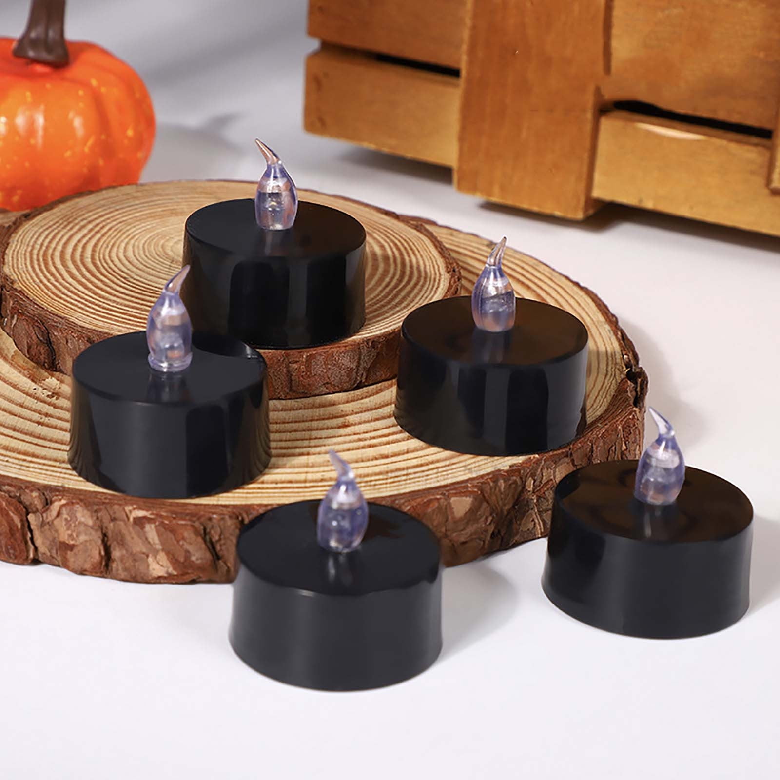 PEIBang 24pcs Halloween Flameless LED Tea Lights,1.50" Height x 1.50" Diameter,Warm Orange Flickering Candles for Party Camping Decorations,Battery Operated
