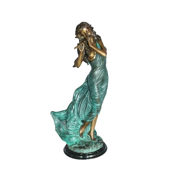 Musical Girl Bronze Statue - Size: 8"L x 7"W x 19"H.