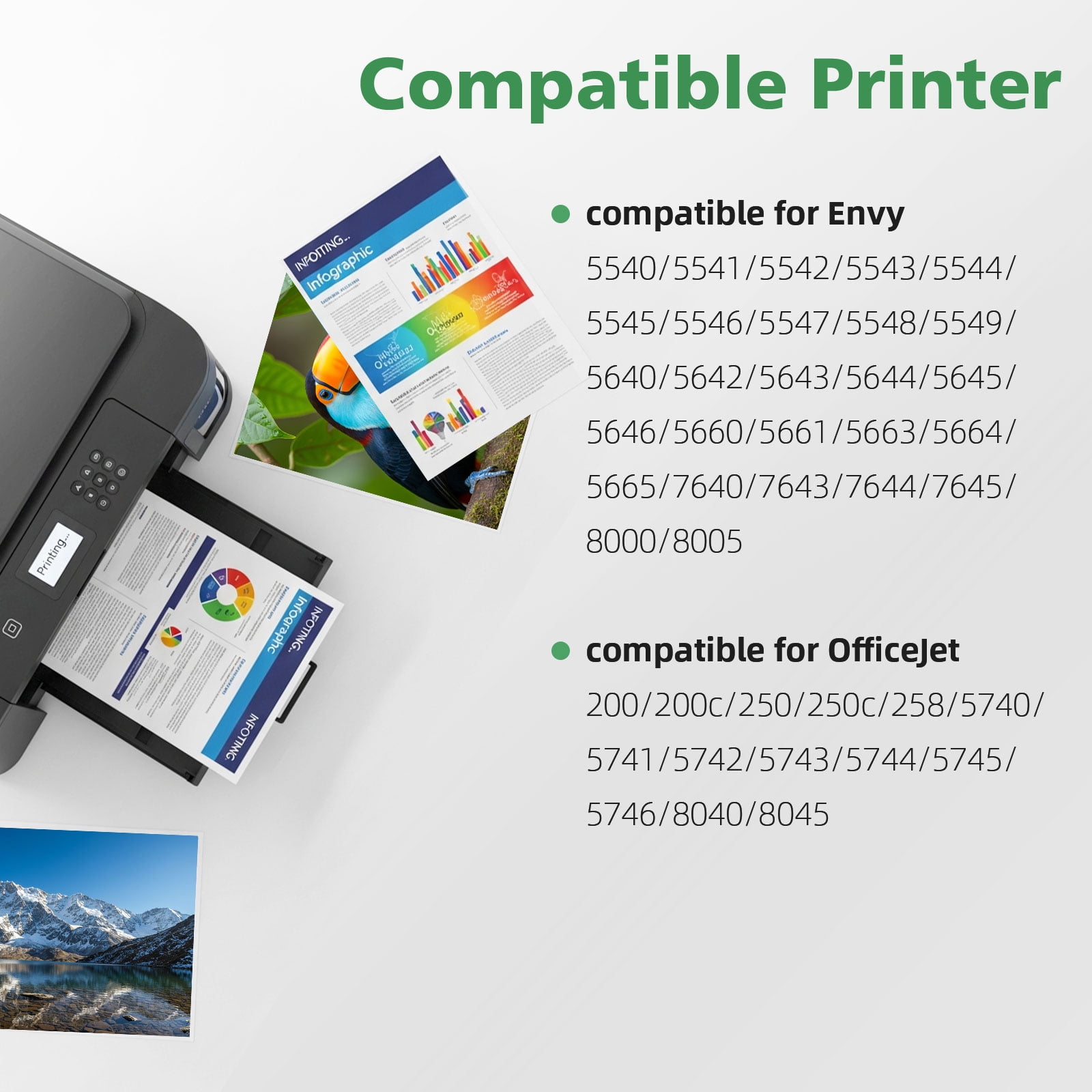 62XL Ink Cartridge Compatible for Printer Ink HP 62XL Black Color Combo Pack Compatible for Envy 5540 5640 5660 7645 OfficeJet 5740 5745 5746