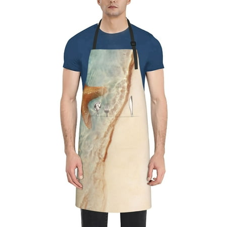 

Lukts Starfish On The Sand Beach Pattern Kitchen Cooking Aprons Adjustable Bib Soft Chef Apron with 2 Pockets for Men Women