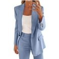 thumbnail image 4 of Blazer for Women Open Front Long Elegant Button Down Cardigan Notched Lapel Loose Business Office Jacket Casual Long Sleeve Work Light Blue XL, 4 of 7