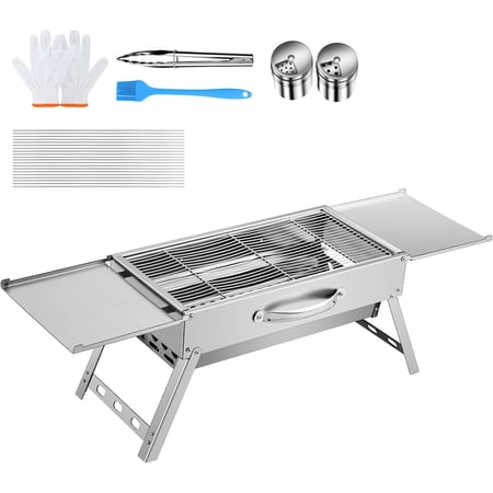 Portable Charcoal Foldable Small Grills For Travel, Camping Smoker BBQ Grill, Outdoor Cooking, Stainless Steel Table Top Grill Charcoal For Outdoor Cooking, Backyard Barbecue,32.5x8.7"