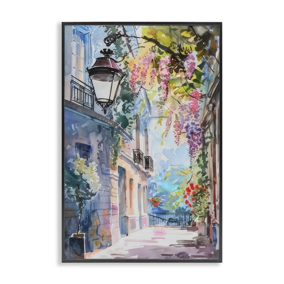 Stupell Industries Cottage Floral Walkway Cityscape Black Framed Giclee Art, 12 x 18, by LSR Design Studio