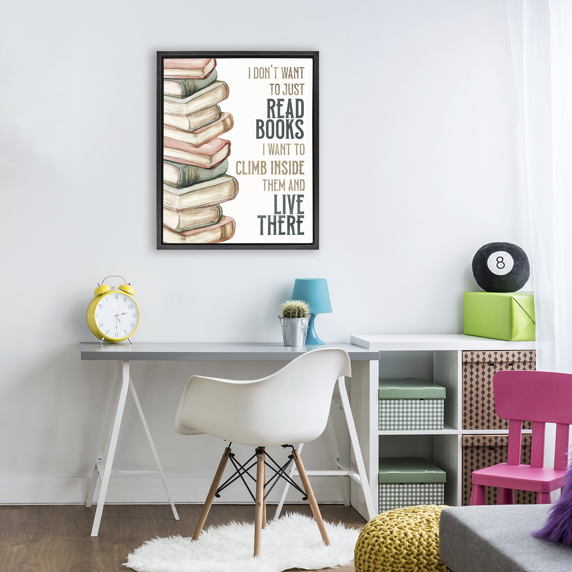 Stupell Industries Climb Inside Books & Live There Black Framed Floater Canvas Wall Art, design by Kim Allen