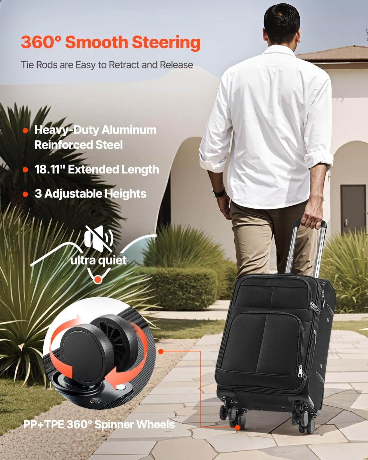 Softside Expandable Luggage with Spinner Wheels, 24-Inch Softside Checked Medium Luggage, Lightweight Checked Suitcase with Expandable Zippered Pocket and TSA Lock, Black