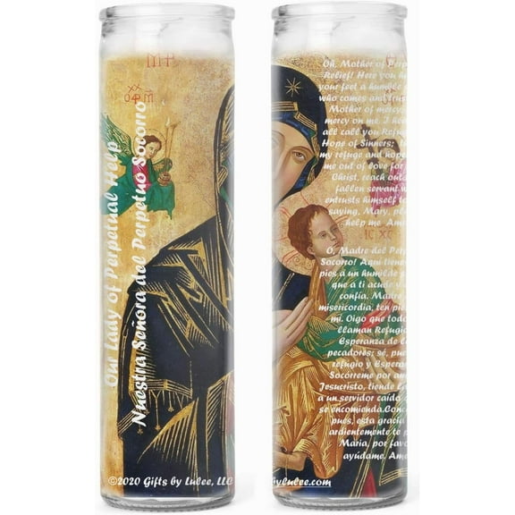 Set of 2 Our Lady of Perpetual Help Prayer Candles 2 Veladoras De Nuestra Senora Del Perpetuo Socorro