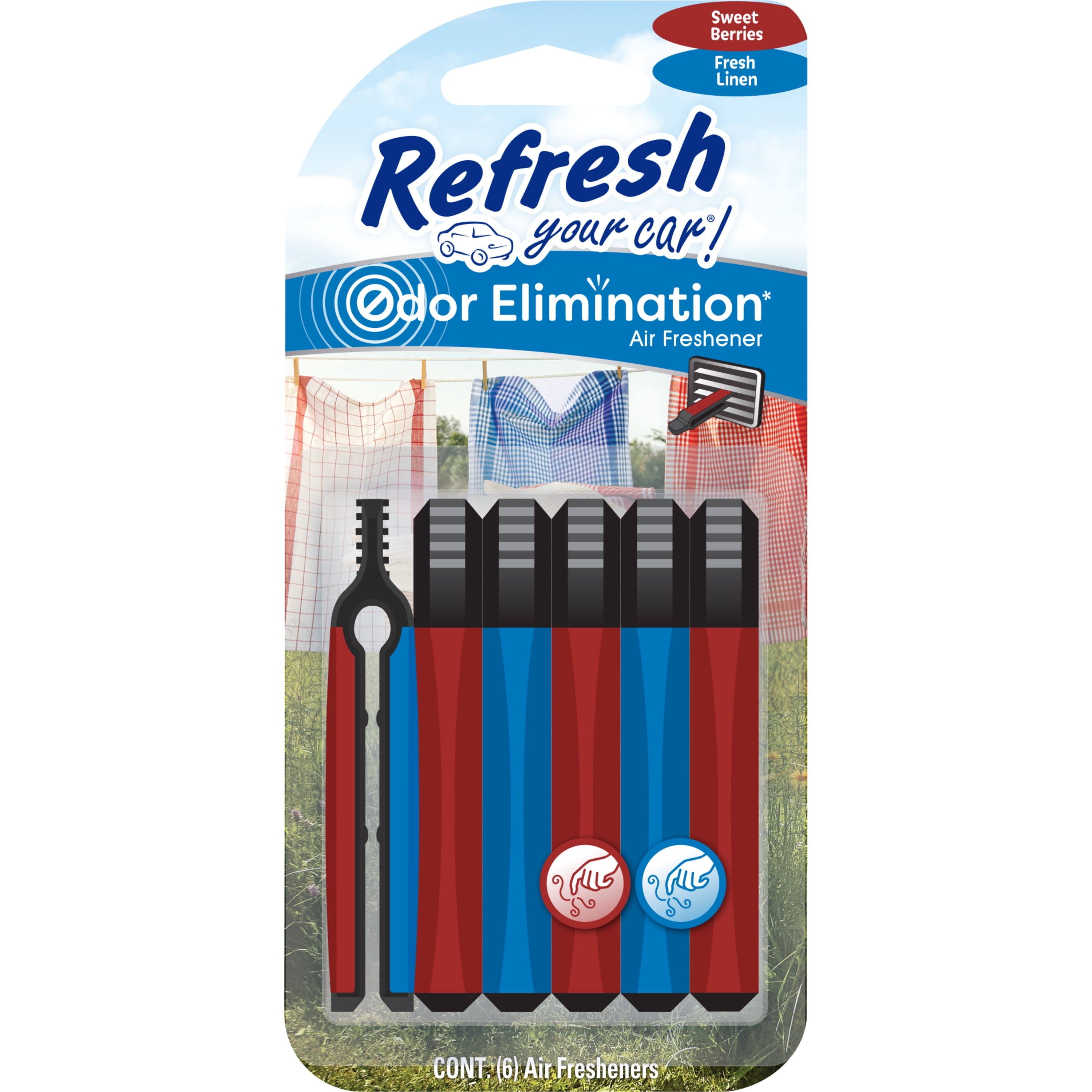 Refresh Your Car! Vent Stick Air Freshener (Sweet Berry/Fresh Linen Scent, 6 Pack)