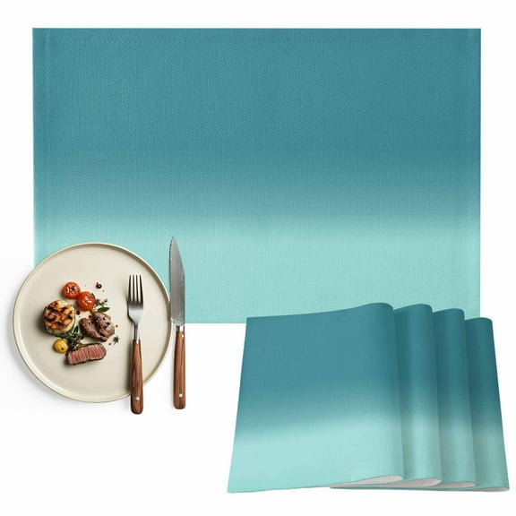 Aqua Turquoise Gradient Placemats Set of 4, Abstract Coastal Table Mats Washable Heat-Resistant Non-Slip Place Mats for Kitchen Dinner Table Indoor Outdoor Decor,13x19 Inch