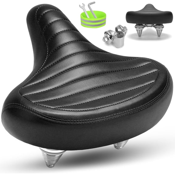 Wide Bike Seat for Men Women Comfort, Large Soft Padded Bicycle Seat Cushion, Oversized Comfortable Replacement Saddle for City & Mountain Bicycle, Beach Cruiser, Ebike, Scooter, Stationary Bike