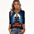 thumbnail image 5 of Shirts for Women Halloween Funny 3/4 Sleeve Tops Spooky Castle Printed T Shirts Horror Button V Neck Pullover Holiday Three Quarter Length Blouses, S, 5 of 6