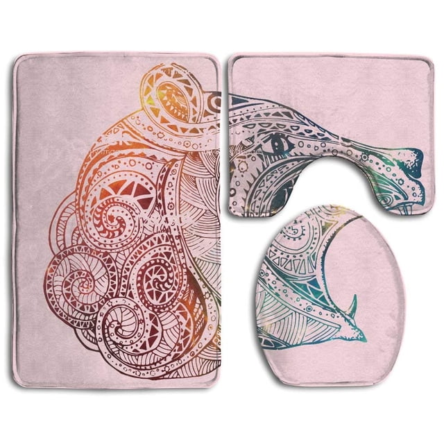 ABPHQTO Tatuaje De Oso Juego de alfombras de baño de 3 piezas Alfombra de baño Alfombra de contorno y tapa de inodoro ABPHQTO Cont-CHAPPLE-29998