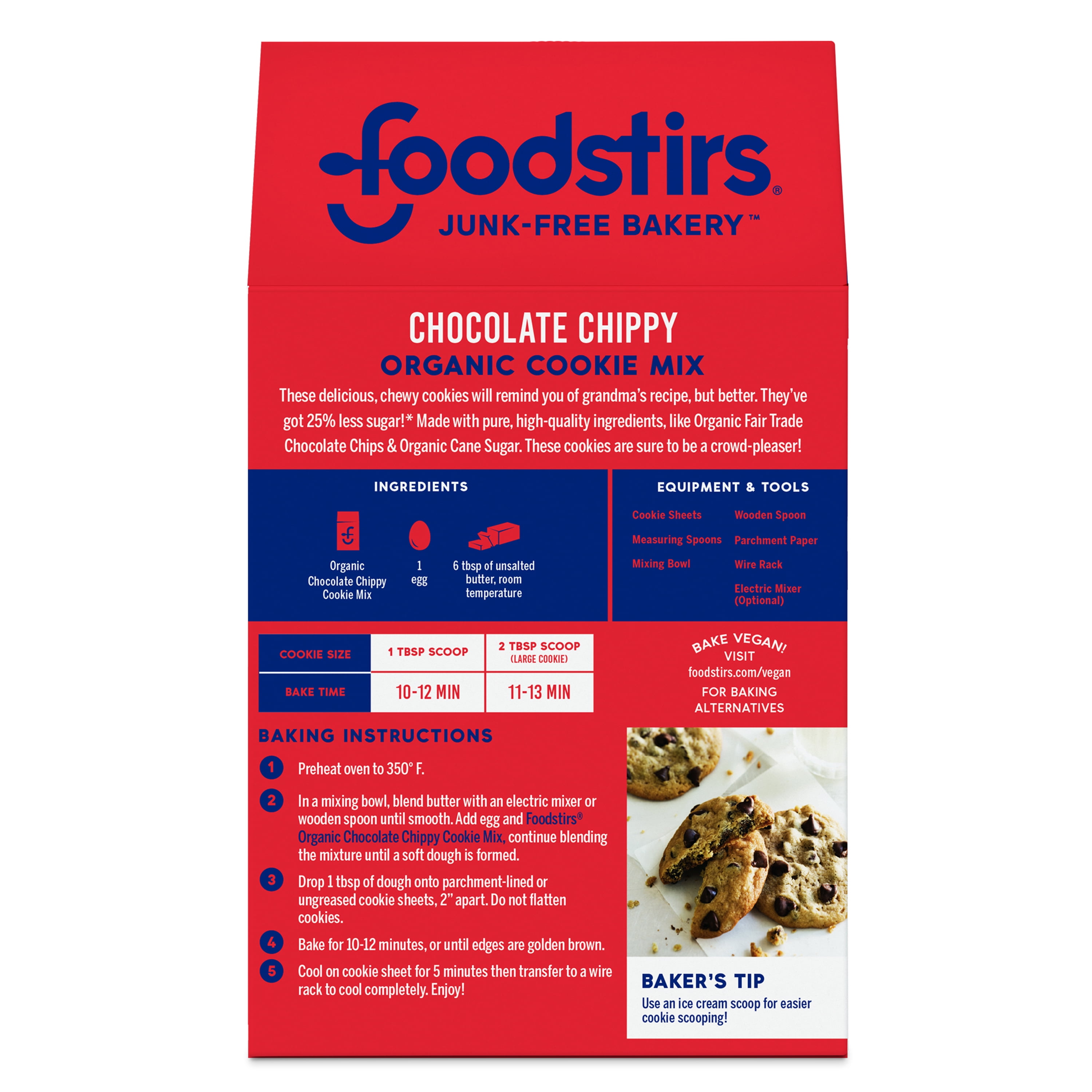 (2 pack) Foodstirs Junk-Free Bakery, Organic Chocolate Chippy Cookie Mix, 25% Less Sugar, Dairy Free, 13.05 oz