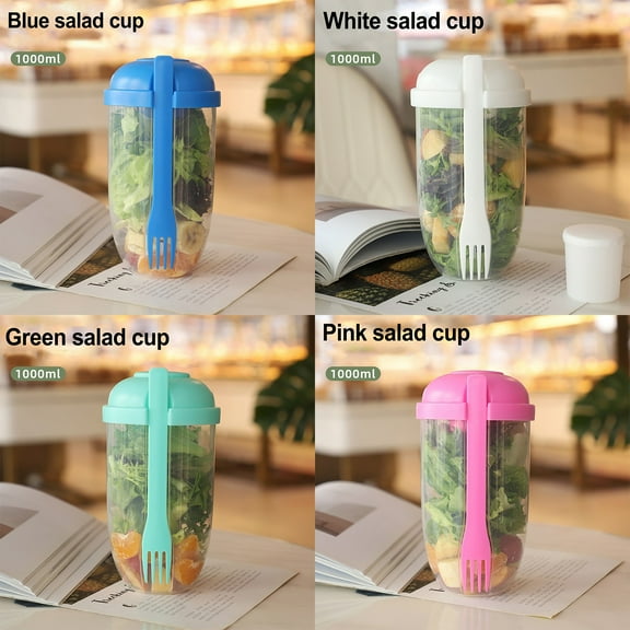 Fruit And Vegetable Containers Salad Cups Mixers Fresh Food Boxes Forks White YIWEI