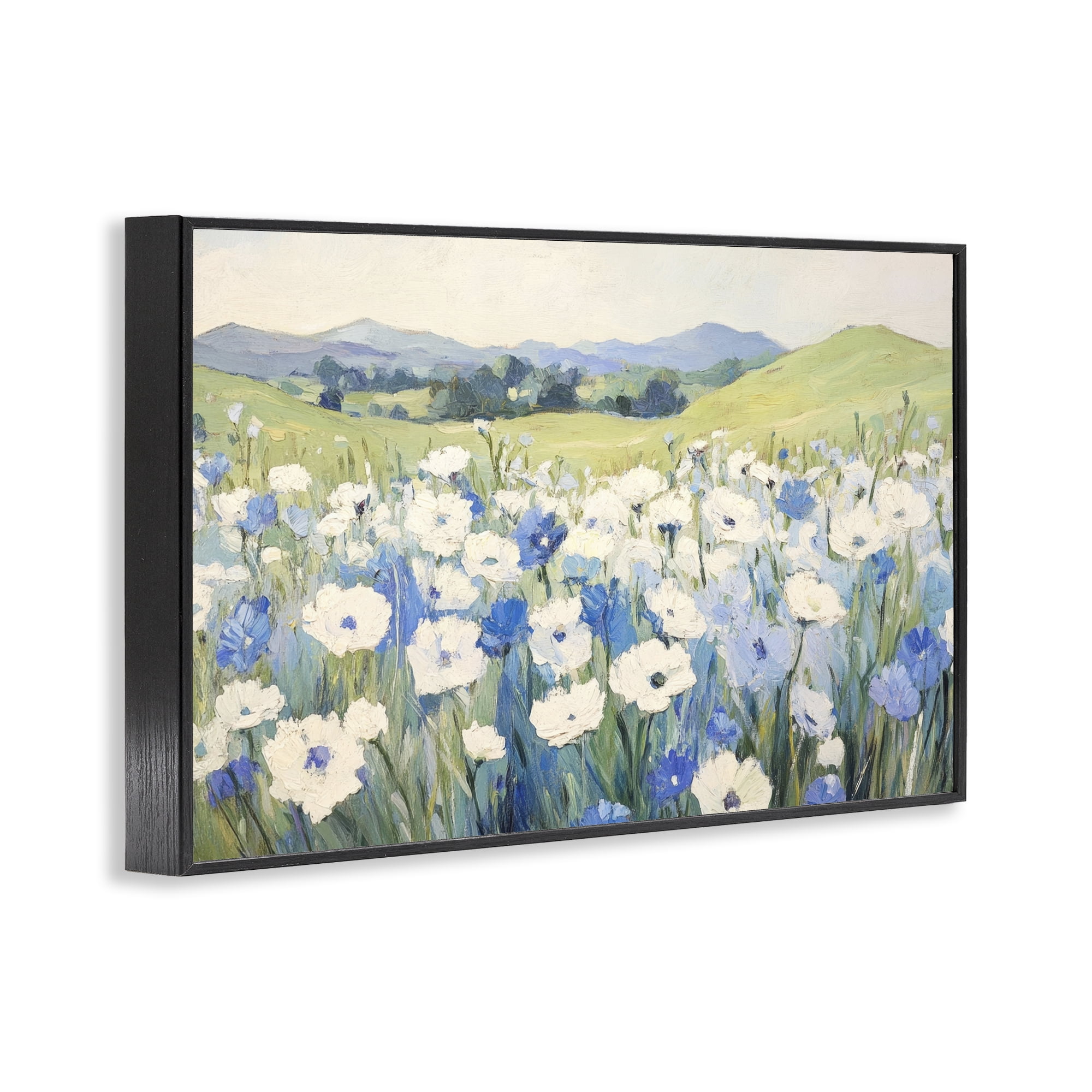 Stupell Industries Blue & White Daisies Black Framed Giclee Art, design by Petal Prints Design