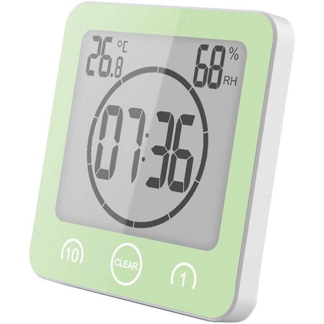 RV Reloj de baño, Reloj de Ducha con Control táctil a Prueba de Agua, Alarma Digital LCD, termómetro higrómetro, Temporizador de Cuenta atrás, (Verde) Rojo Verde