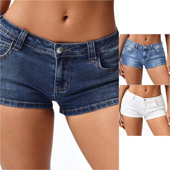 Gyujnb Low Rise Shorts for Women High Stretchy Micro Shorts Y2K Summer Denim Shorts,Dark Blue