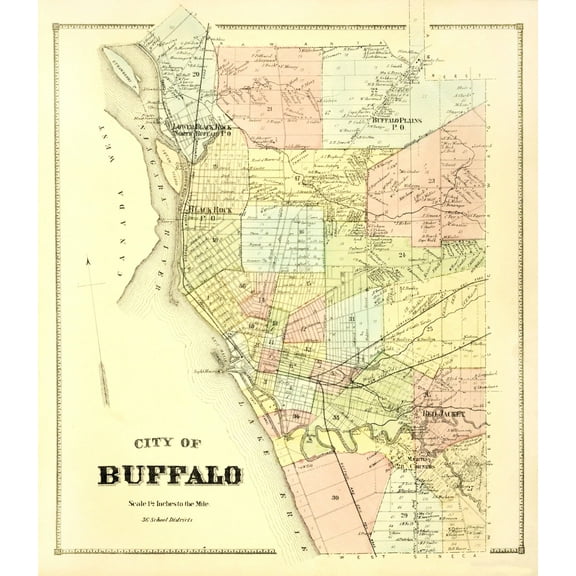 Historic City Map - Buffalo New York - Stone 1866 - 23 x 26.44 - Vintage Wall Art