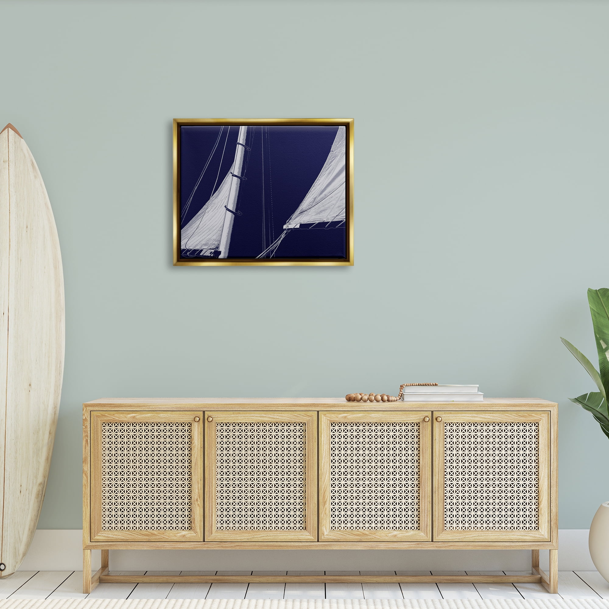 Stupell Marine Mast Sails Watercraft Boat Landscape Photography Gold Floater Framed Art Print Wall Art