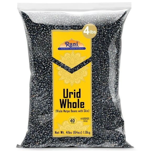 Rani Urid/Urad Whole Black (Matpe Beans with Skin) Indian Lentils 64oz (4lbs) 1.81kg Bulk~ All Natural | Gluten Friendly | NON-GMO | Kosher | Vegan | Indian Origin