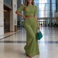 thumbnail image 5 of SOOMLON 2 Piece Skirt Set for Women Plus Size Dressy Puff Sleeve Button down Shirts Draped Culottes Green Matching Set, 5 of 6